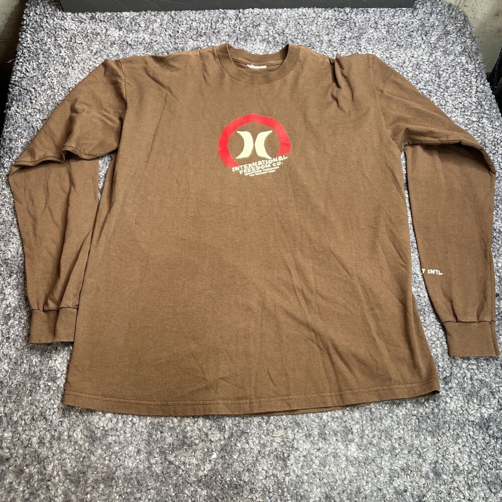 Hurley International Vintage Mens Shirt Long Sleeve Cotton Y2K (Brown, Large)